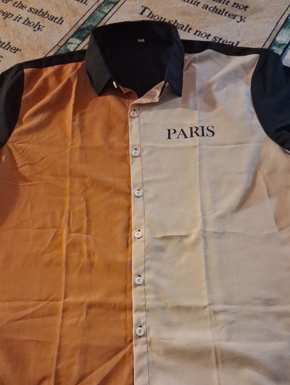 PARIS Tan and Cream Colorblock Casual Button-Down Shirt